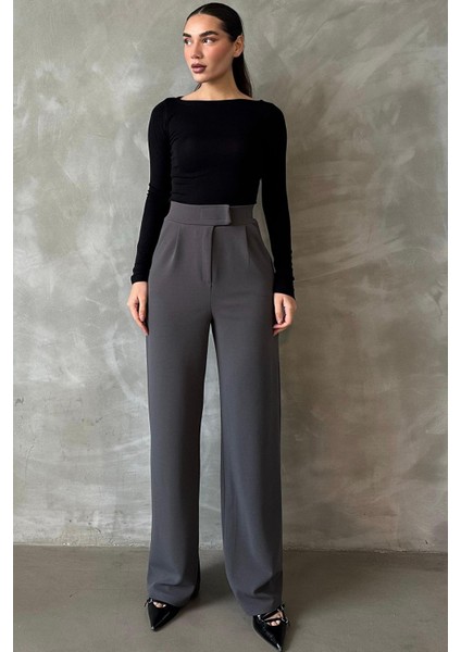 Antrasit Likralı Cırt Kapamalı Palazzo Pantolon MG2291