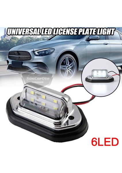 Üniversal Plaka Lambası 6 LED Güçlü Işık Su Geçirmez Krom Araç Plaka Işığı Ultra Parlak Oto Aydınlatma 12/24V 2 Adet