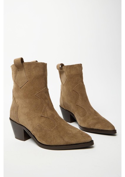 Camel Süet Kadın Sivri Burun Kovboy Bot