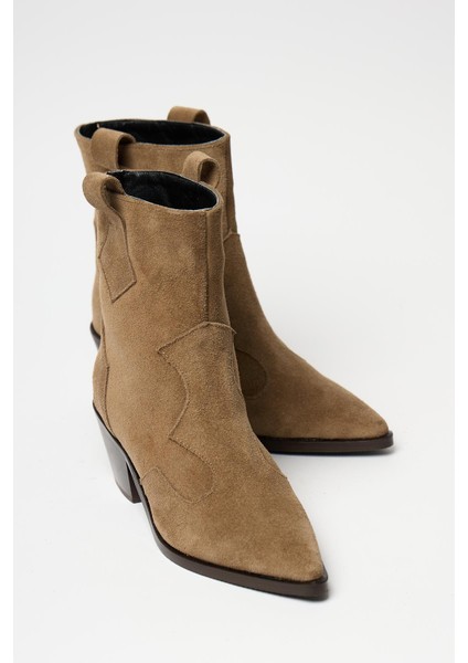 Camel Süet Kadın Sivri Burun Kovboy Bot modelleri