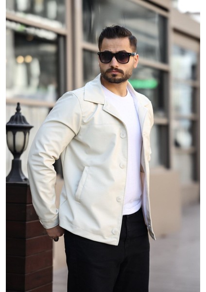 Yeni Sezon Erkek Baharlık Düğmeli Italyan Kesim Deri Ceket
