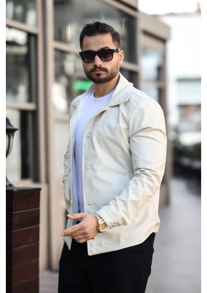 Yeni Sezon Erkek Baharlık Düğmeli Italyan Kesim Deri Ceket modelleri