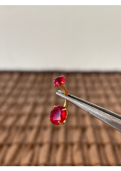 Yüksek Kalite G23 Titanium Kırmızı Parlak Zirkon Taşlı Titanyum Göbek Piercingi Taş 10MM