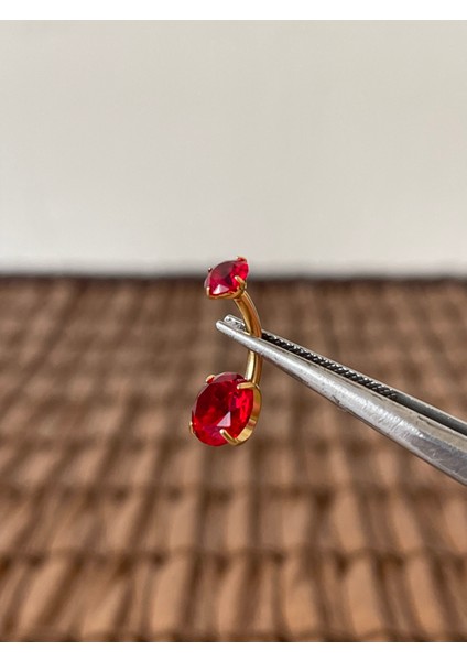 Yüksek Kalite G23 Titanium Kırmızı Parlak Zirkon Taşlı Titanyum Göbek Piercingi Taş 10MM fiyatları