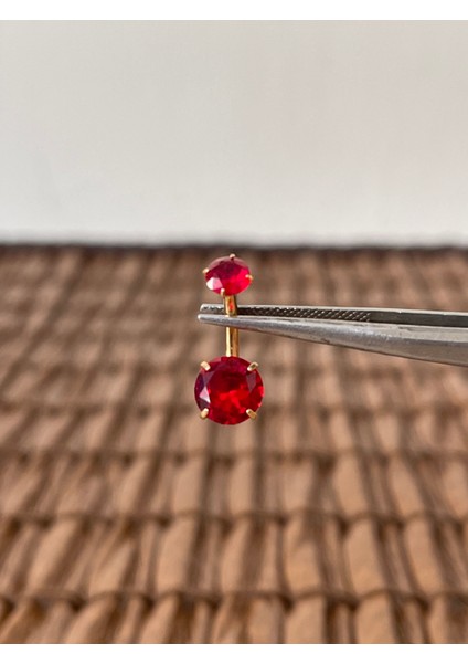 Yüksek Kalite G23 Titanium Kırmızı Parlak Zirkon Taşlı Titanyum Göbek Piercingi Taş 10MM modelleri