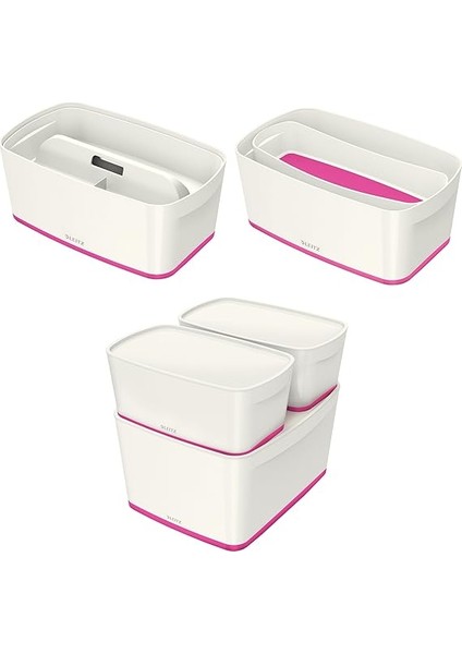 52571023 A5 Mybox Masaüstü Saklama Kutusu, Parlak Görünüm, Plastik, Beyaz/metalik Pembe fırsatları