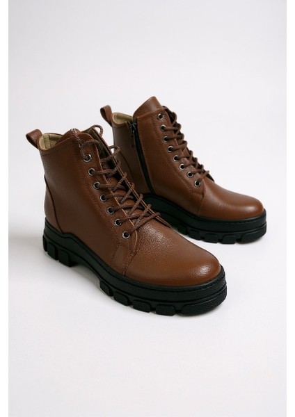 H&manc Hakiki Deri Kahverengi Fermuarlı & Bağcıklı Kadın Bot VK_0001 modelleri