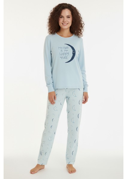 Luxury Thermal Hilal Desenli Kadın Polar Kışlık Pijama Takımı – 42064