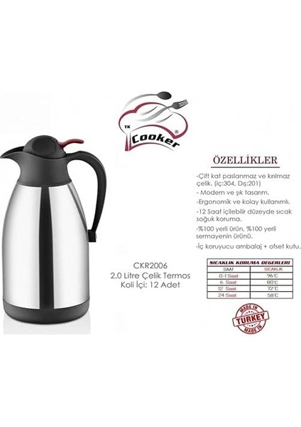 CKR-2006 Paslanmaz Çelik Termos 2 Litre Siyah fiyatları