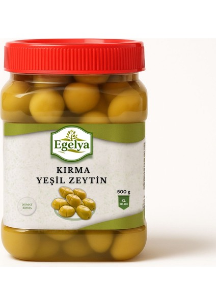 Kırma Yeşil Zeytin 500 G – Ege’den Sofralık Domat Zeytin, Doğal Salamura