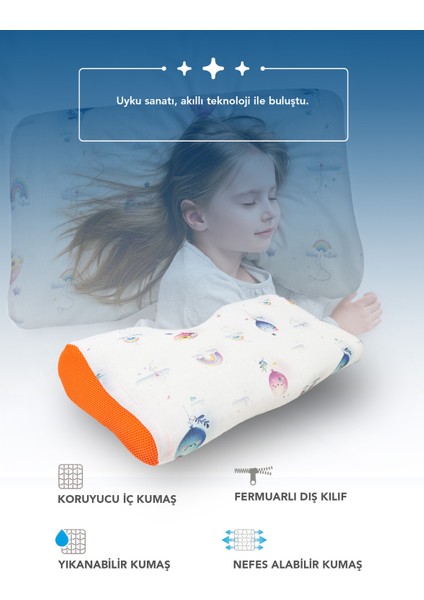 Visco Ortopedik Çocuk Yastığı,boyun Destekli Delikli Hava Kanallı Visco Yastık (Balon)