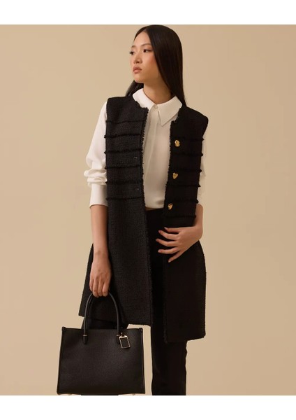 10002521111019 Önü Şerit Düğmeli Tüvit Triko Yelek