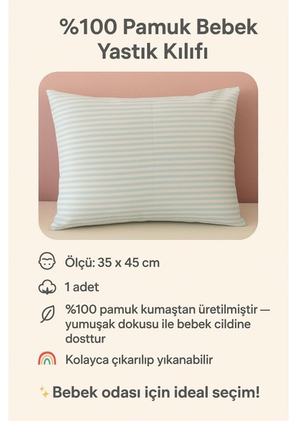 Mavi Beyaz Bebek Yastık Kılıfı 35X45 cm 1 Adet (Outlet)