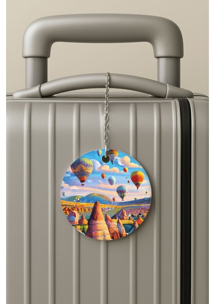 Pleksi Zincirli Bavul Etiketi Seyahat Tatil Için Tasarım Valiz Etiketi Kapadokya Ürgüp