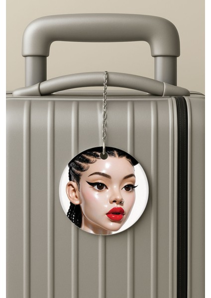 Pleksi Zincirli Bavul Etiketi Seyahat Tatil Için Tasarım Valiz Etiketi Heykel Kız3