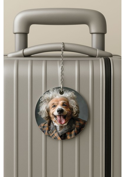 Pleksi Zincirli Bavul Etiketi Seyahat Tatil Için Tasarım Valiz Etiketi Einstein Dog