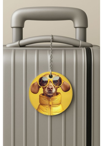 Pleksi Zincirli Bavul Etiketi Seyahat Tatil Için Tasarım Valiz Etiketi Tatilci Köpek