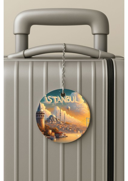 Pleksi Zincirli Bavul Etiketi Seyahat Tatil Için Tasarım Valiz Etiketi Istanbul Galata