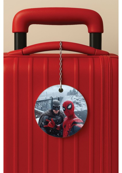 Desenli Baskılı Pleksi Zincir Aparatlı Bavul Etiketi Valiz Etiketi Spider Selfie