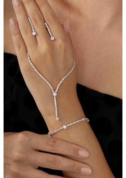 Tektaş Detaylı Su Yolu Rodyum Kaplama 925 Ayar Gümüş Düğün Seti fiyatları