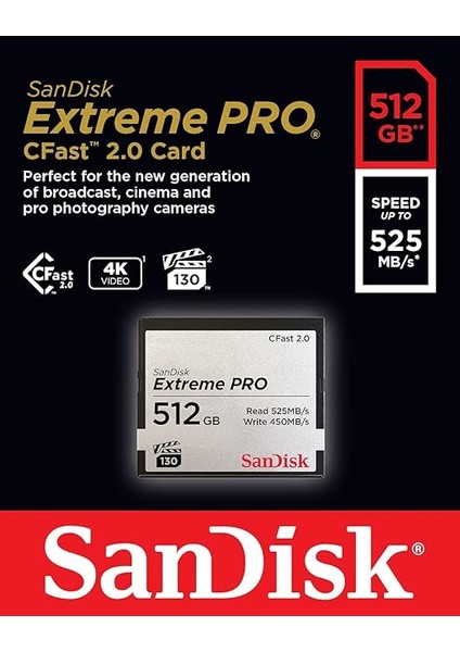 Extreme Pro Cfast 2.0 Hafıza Kartı, 512 GB - SDCFSP-512G-G46D fiyatları