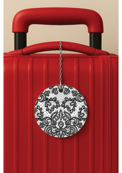 Desenli Baskılı Pleksi Zincir Aparatlı Bavul Etiketi Valiz Etiketi Lace