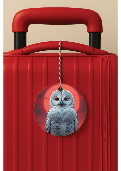 Desenli Baskılı Pleksi Zincir Aparatlı Bavul Etiketi Valiz Etiketi Nadir Baykuş