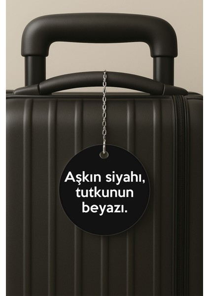 Siyah Beyaz Aşkım Desenli Uv Baskılı Pleksi Bavul Etiketi Seyahat Tatil Valiz Etiketi