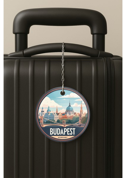 Budapeşte Desenli Uv Baskılı Pleksi Bavul Etiketi Seyahat Tatil Valiz Etiketi