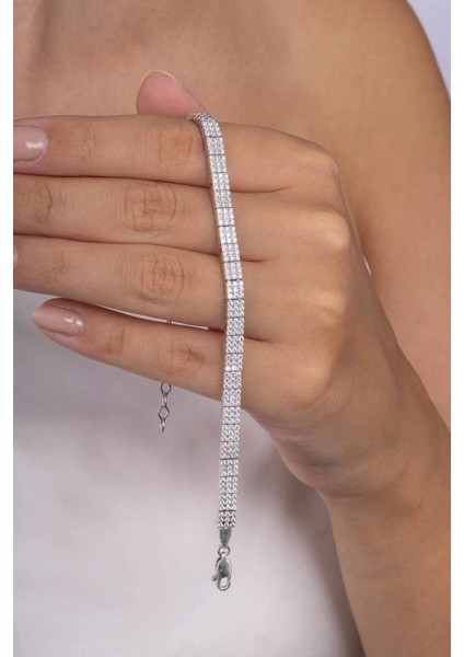 Beyaz Altın Kaplama 3 Sıra Su Yolu 925 Ayar Gümüş Bileklik