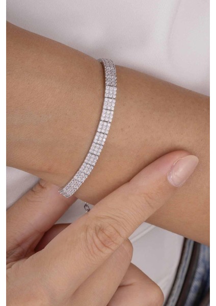 Beyaz Altın Kaplama 3 Sıra Su Yolu 925 Ayar Gümüş Bileklik fiyatları