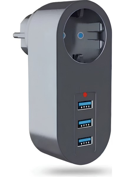 Akım Korumalı Kablosuz Priz 3 USB Girişli USB 2.1A 2500W 10A 3400