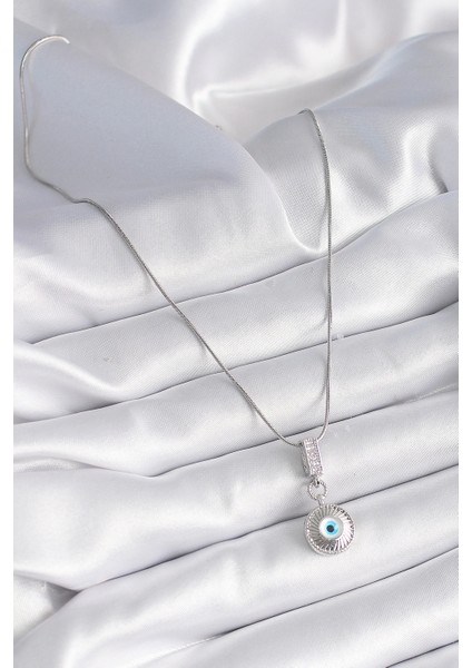 Bfs 316L Çelik Gümüş Renk Zirkon Taşlı Nazar Boncuk Model Kadın Kolye fiyatları