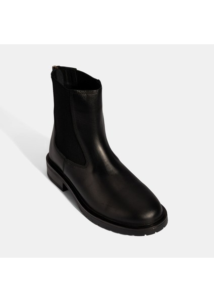 Kadın Siyah Lastikli Deri Chelsea Bot indirimleri