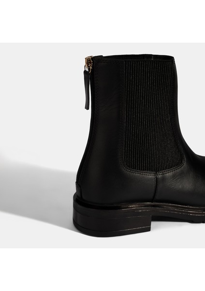 Kadın Siyah Lastikli Deri Chelsea Bot