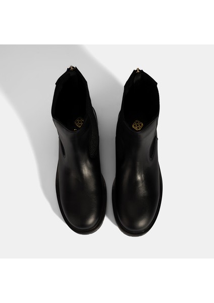 Kadın Siyah Lastikli Deri Chelsea Bot