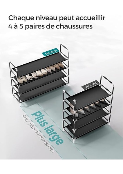 4 Katlı Ayakkabı Rafı, Antre Dolabı Için Ayakkabı Saklama Çözümü, Ince ve Yer Tasarrufu Sağlayan, Metal Çerçeve, Dokuma Olmayan Kumaş Raflar, Siyah LSH054B01 indirimleri