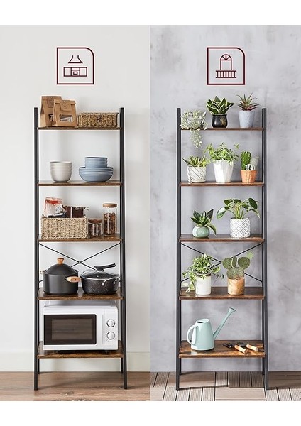 Ayaklı Raf, Kitaplık, 5 Raflı, Metal Iskeletli, Kolay Montaj, Oturma Odası, Yatak Odası, Mutfak Için, 56 x 34 x 172 cm (U x G x Y), Vintage Kahverengi-Siyah LLS45X fırsatları