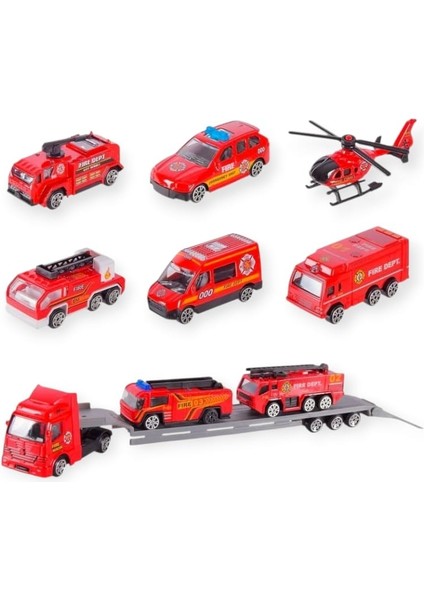 10 Parça Araç Taşıyan Tır Seti - Die Cast - DS047 - Itfaiye (Lisinya)