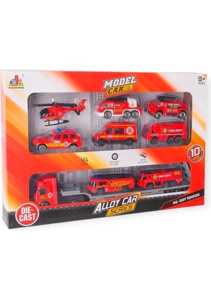 10 Parça Araç Taşıyan Tır Seti - Die Cast - DS047 - Itfaiye (Lisinya) fiyatları