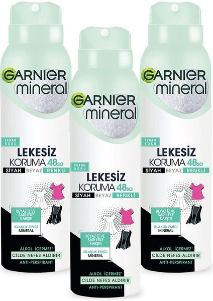 3'lü Mineral Lekesiz Koruma Ferah Koku Sprey Deodorant Seti