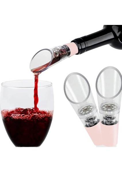 Labs Şarap Havalandırıcı Dökücü (2'li Paket) - Premium Havalandırma Ağzı ve Dekantör Seti - Damlama ve Dökülme Yok - Hemen Tadı ve Kokuyu Iyileştirin - Hediye Kutusu Dahildir - Pembe Altın