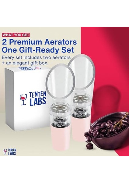 Labs Şarap Havalandırıcı Dökücü (2'li Paket) - Premium Havalandırma Ağzı ve Dekantör Seti - Damlama ve Dökülme Yok - Hemen Tadı ve Kokuyu Iyileştirin - Hediye Kutusu Dahildir - Pembe Altın fiyatları