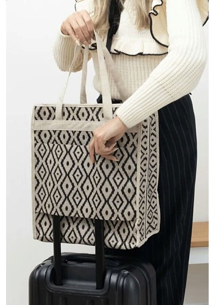 Ayakkabı Hurcu Seyahat Çantası Keten Görünümlü Şık Tasarım 35x22x40 cm Kadınlar İçin modelleri