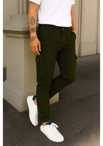 Erkek Yüksek Bel Bol Paça Haki Taktik Kargo Pantolon fırsatları