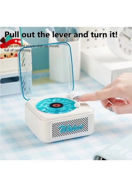 Nostalji Mini Plak Görünümlü Radyolu Bluetooth Hoparlör 3D Ses Dalgası Retro Müzik Plak Beyaz ( Lisinya ) fiyatları