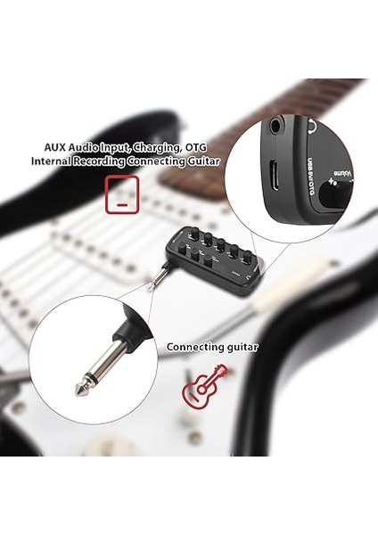 Gitar Amfisi Mini Amfi Taşınabilir Kulaklık Gitar Amfisi Elektro Gitar Müzik Aleti Için Tak ve Çalıştır 3 Dahili Hoparlör Simülasyonları Otg Dahili Kayıt modelleri