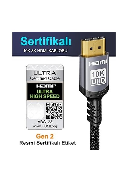 10K 8k HDMI 2.1 Kablo 2 Metre Sertifikalı 48GBPS Ultra Yüksek Hızda Hdmı® Kablosu 0.01MS 4K 240Hz 165Hz 120Hz 8k 60Hz Earc Netflix Hdcp 2.3 2.2 Dts:x HDR10+ Tv Monitör Projektör Roku Ps5 X-Box fiyatları
