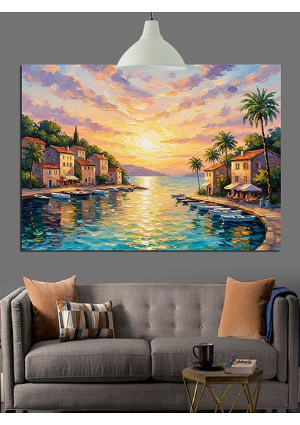 Günbatımı Şehir Kanalı Dekoratif Kanvas - Mdf Ahşap Tablo