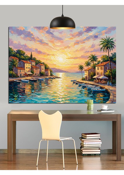 Günbatımı Şehir Kanalı Dekoratif Kanvas - Mdf Ahşap Tablo fiyatları